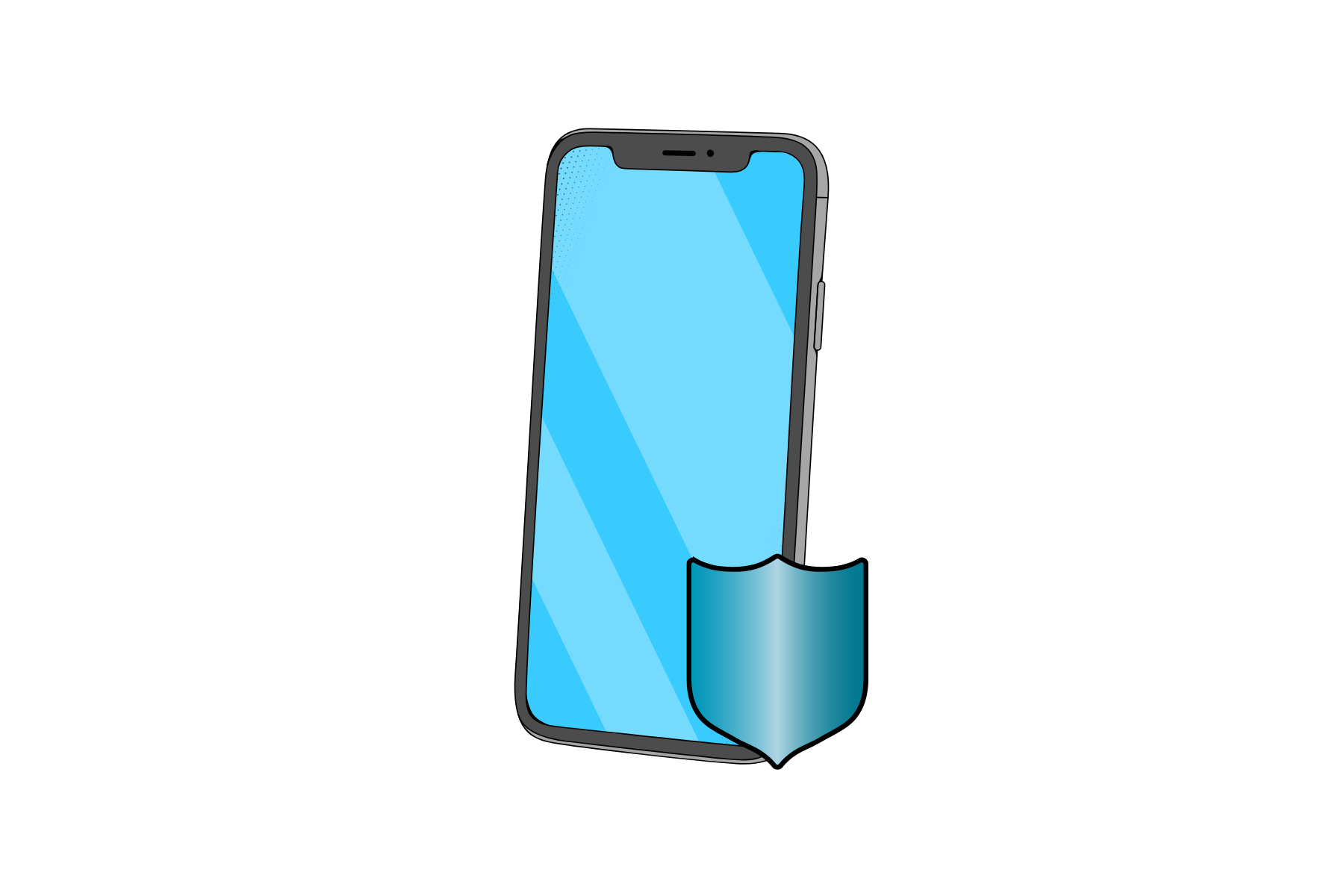 Smartphone with a blue screen on a white background