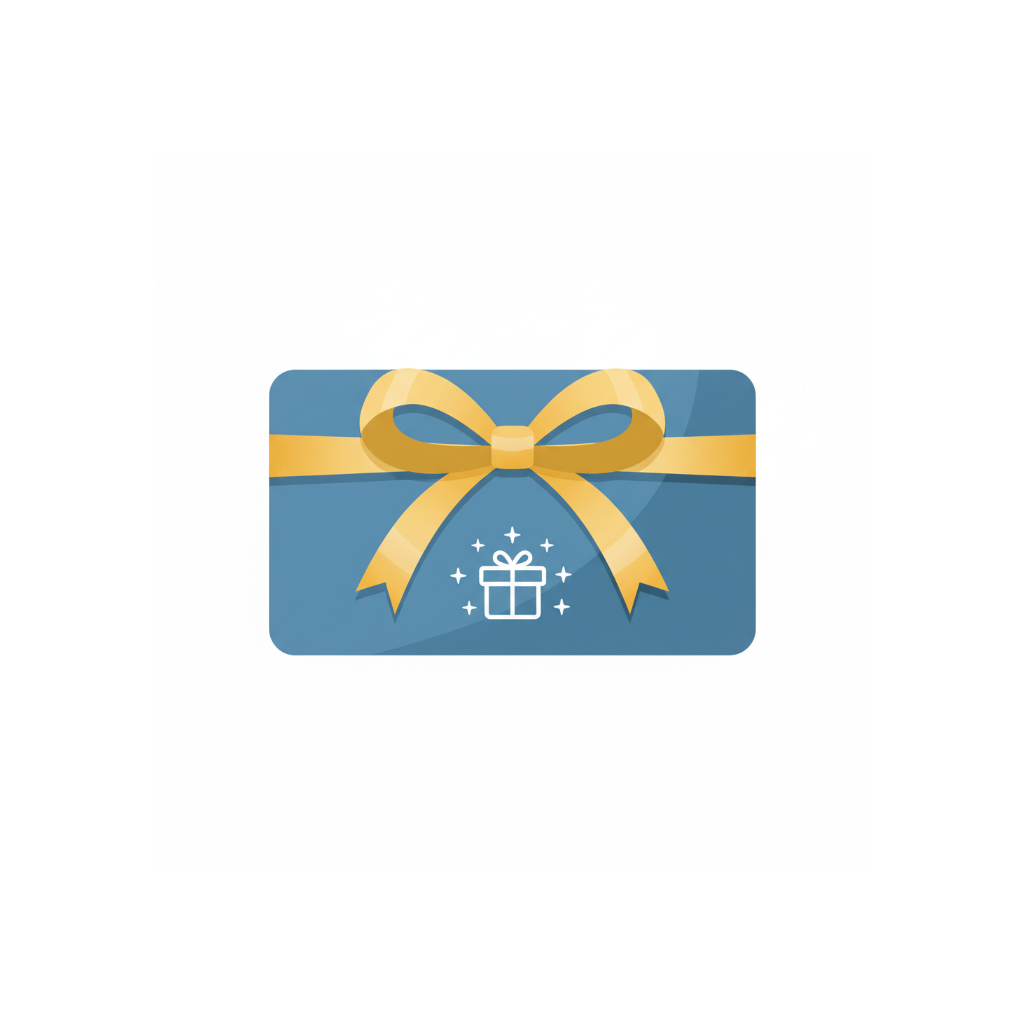 Gift card with a blue background and gold ribbon on a white background