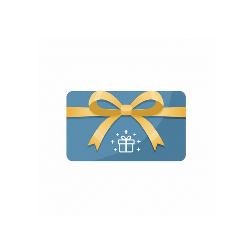 Gift card with a blue background and gold ribbon on a white background